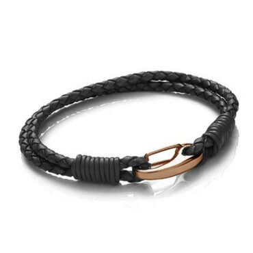 TBL, Men's Double Plaited Leather Bracelet in Black, Tomfoolery