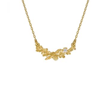 Alex Monroe: In-Line Floral Curve Necklace With a Diamond Tomfoolery London