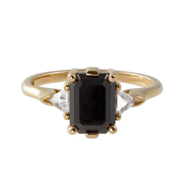 Anna Sheffield: Tf exclusive Emerald cut black diamond Bea three stone ring, tomfoolery