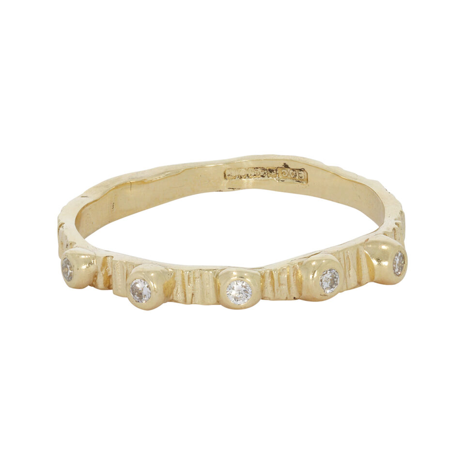 Eily O'Connell: 2mm Bark Rain Drops Band 14ct Yellow Gold, tomfoolery