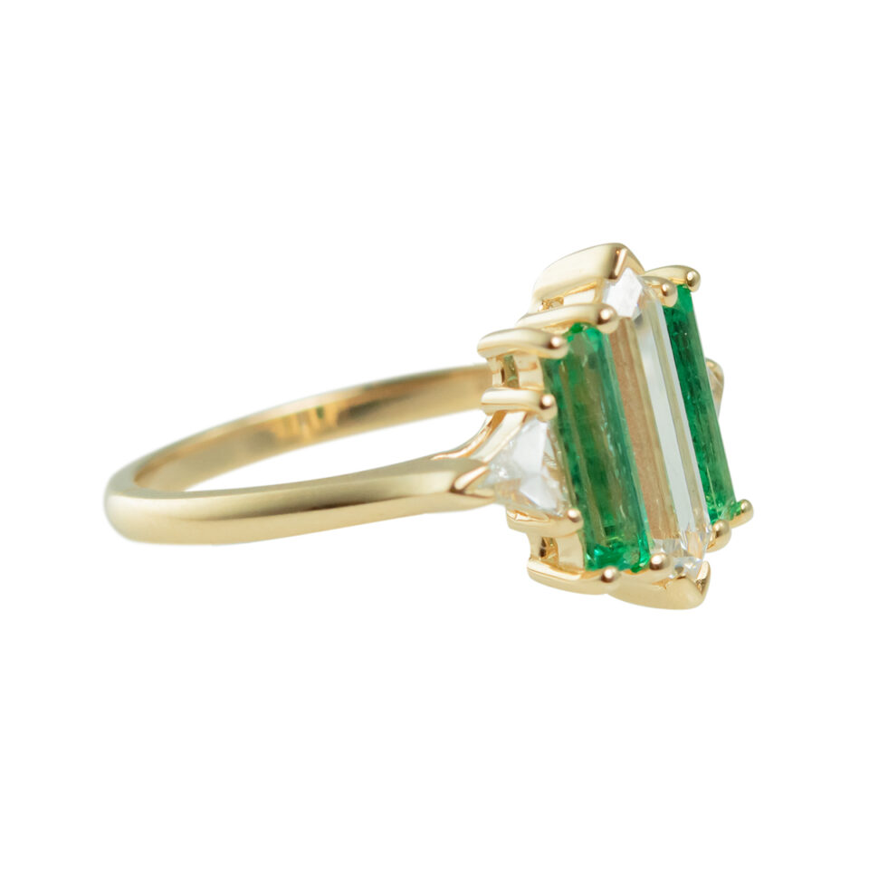 Anna Sheffield: Tf exclusive Five stone Diamond and Emerald Theda hex ring, tomfoolery