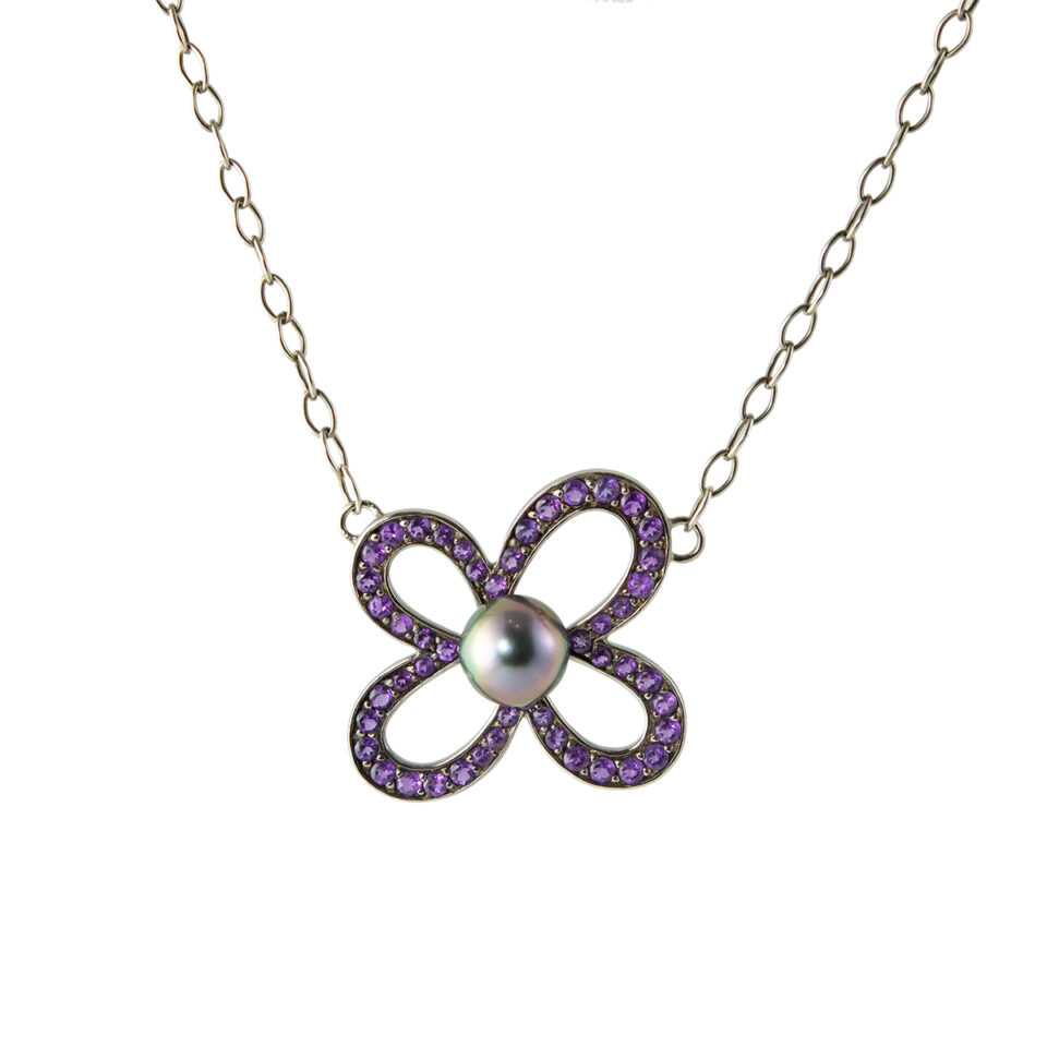 tf collective: Peacock Pearl and Amethyst Flower Pendant, tomfoolery