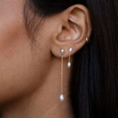 WWake: Long Pearl Shower Earrings, tomfoolery london