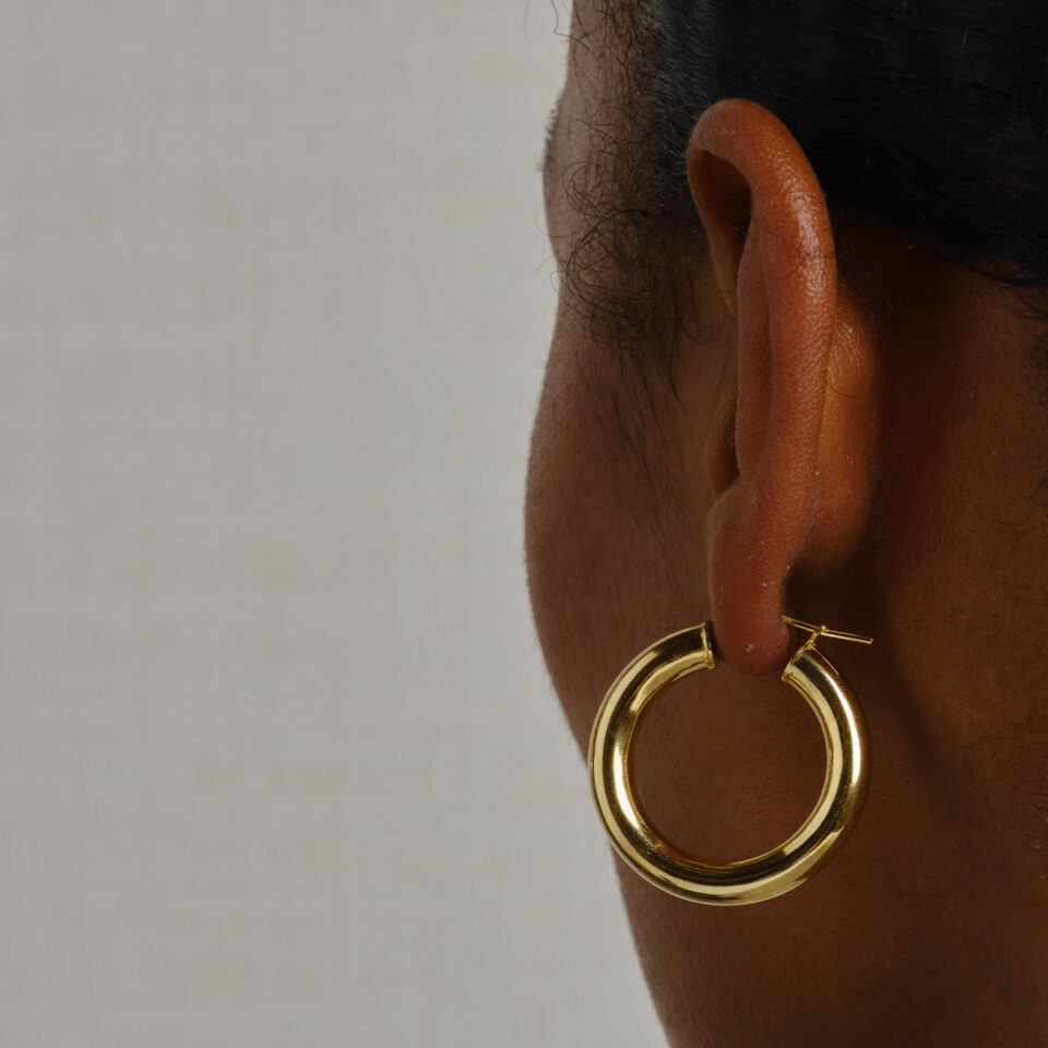 Tf Hoops: Large Chunky Tube Gold Plated Silver Hoop 33mm, tomfoolery