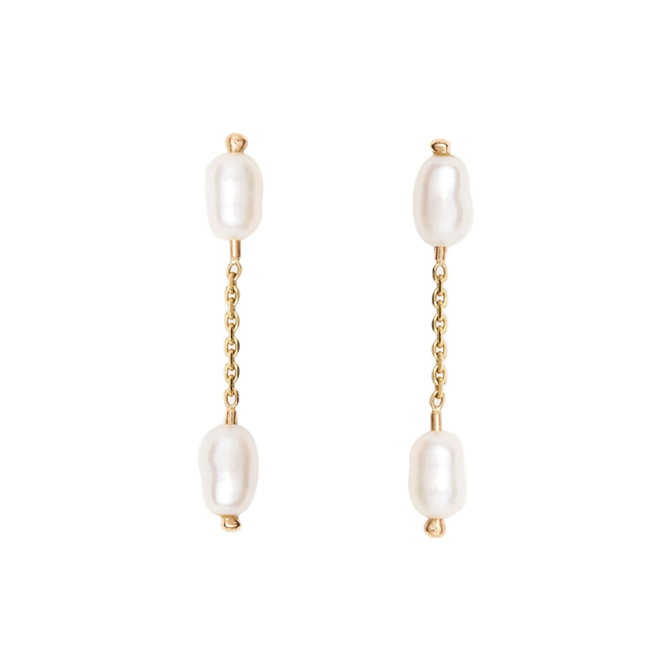 WWake: Short Pearl Shower Earrings, tomfoolery london