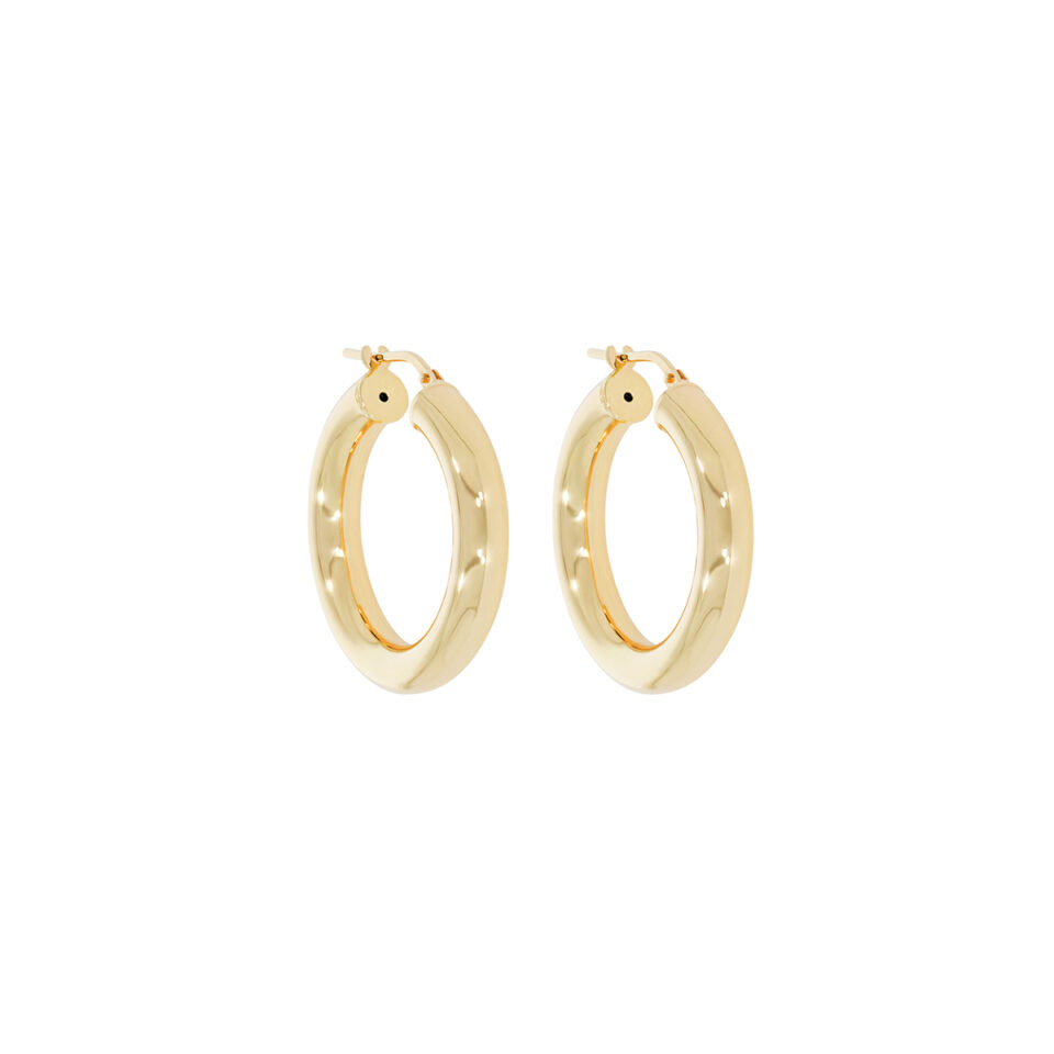 Tf Hoops: Midi Chunky Tube Gold Plated Silver Hoop 30mm, tomfoolery