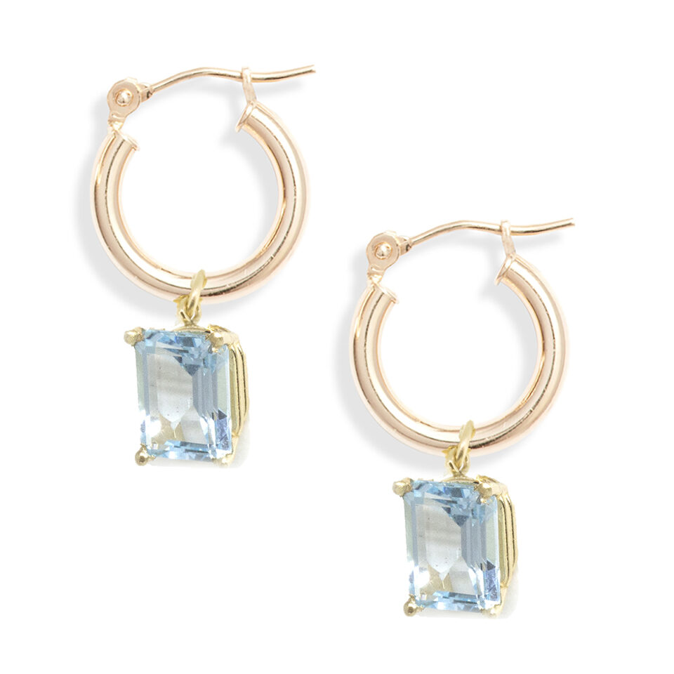 Poppy Finch: Blue Topaz Hoops in 14ct yellow gold, tomfoolery