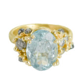 Ruth Tomlinson: Oval Flecked Aquamarine Ring with Diamonds and Barnacles, tomfoolery london