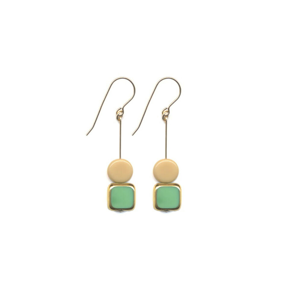 I. Ronni Kappos - Greens Square with Cream Earrings, tomfoolery london