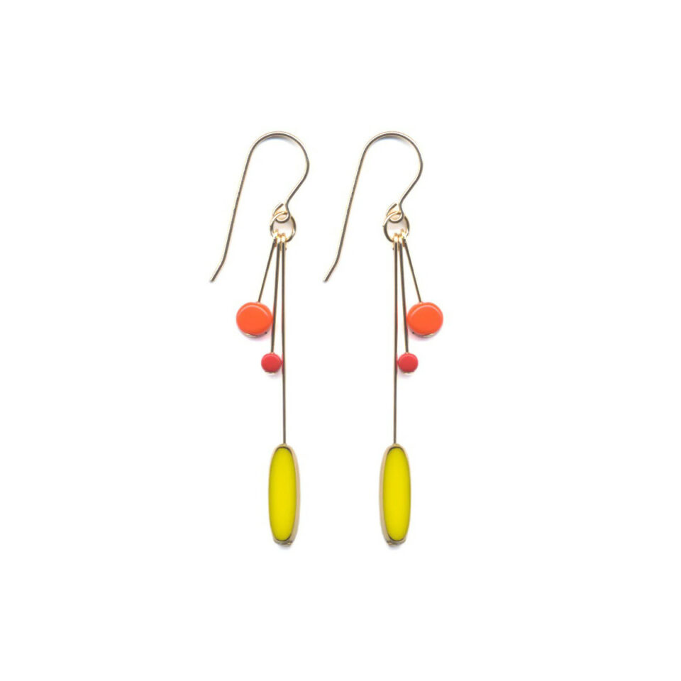 I. Ronni Kappos - Yellow Ellipse Cluster with Orange and Red Earrings, tomfoolery london