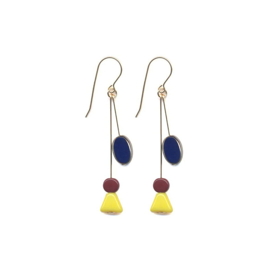 I. Ronni Kappos - Yellow Triangle and Navy Oval Drop Earrings, tomfoolery london