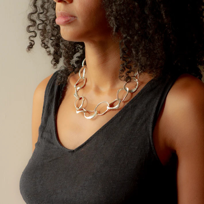 Stone Drawing Necklace Silver with Gold Link by Emily Nixon available online at tomfoolery london