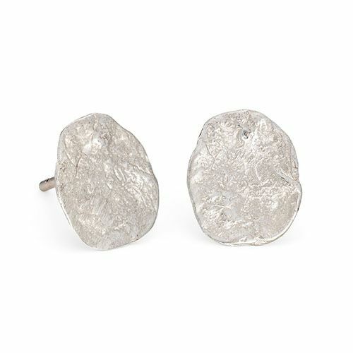 Silver Medium Flattened Nugget Studs by Emily Nixon available online at tomfoolery london