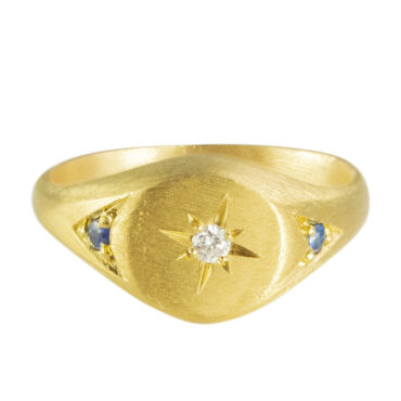 Maria Beltran: Gold Plated Sterling Silver Ring With Diamonds and Sapphires, tomfoolery london
