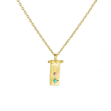Maria Beltran: Gold plated Stirling Silver, turquoise and sapphire pendant, tomfoolery london