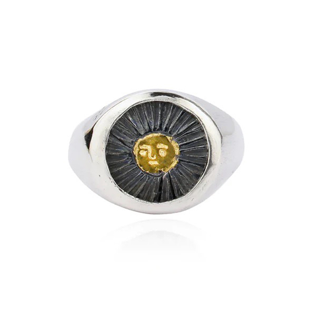 Oxidised Silver & Gold Plated Sun Signet Ring - Tomfoolery London
