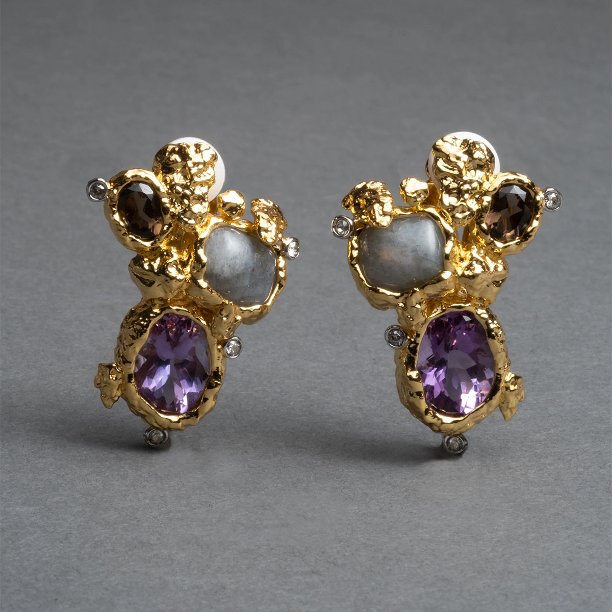 GOLDEN PEBBLE CAKE CLUSTER CLIP ON EARRINGS – AMETHYST By Alexis Bittar