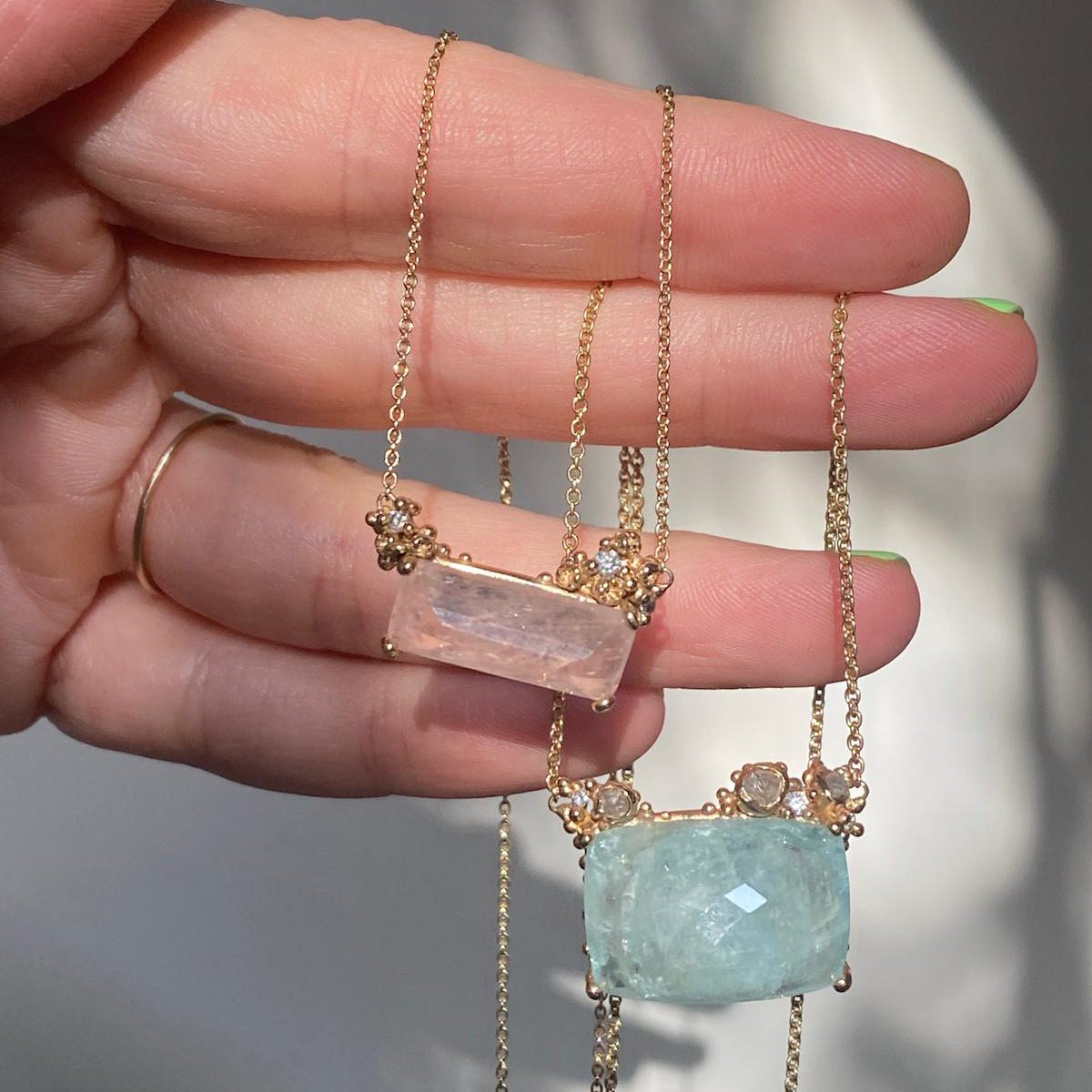 TOMFOOLERY EXCLUSIVE ONE OF A KIND AQUAMARINE AND DIAMOND NECKLACE By Ruth Tomlinson